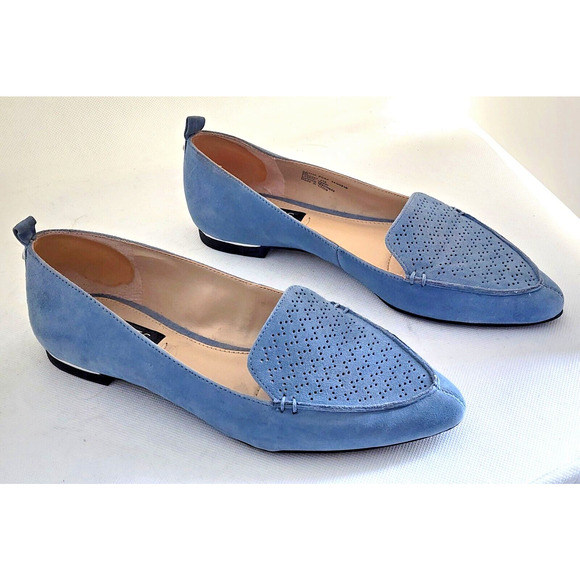 SHOES/FLATS-JONES NEW YORK-"Sasha Perf"-Blue Suede-Slip On-Pointed Toes-Size 6M - Picture 1 of 16